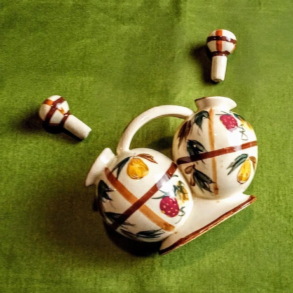Nasco Hand-Painted Oil & Vinegar Ceramic Jar Duo